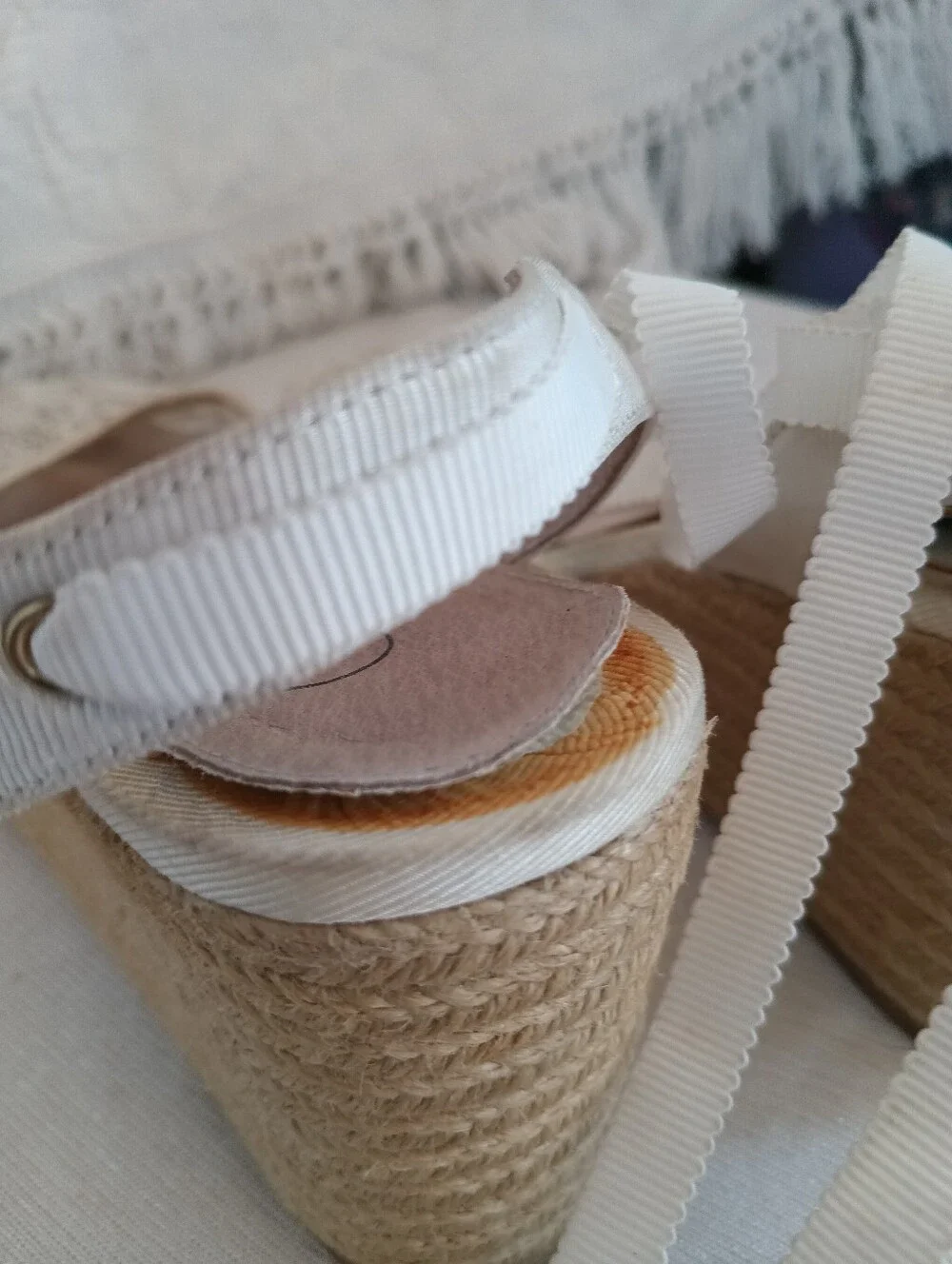 Adrianna Papell Cream Lace Espadrille Wedge Sandals Ribbon Lace Up Ankle Ties 7M